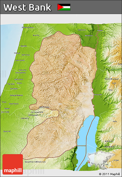 Satellite 3D Map of West Bank, physical outside