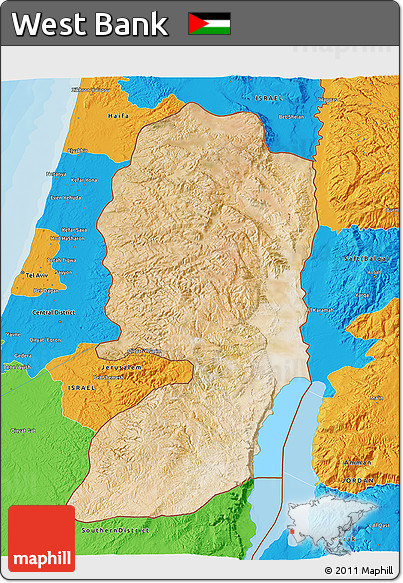 Satellite 3D Map of West Bank, political outside