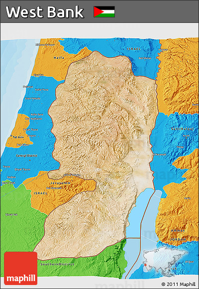 Satellite 3D Map of West Bank, political outside
