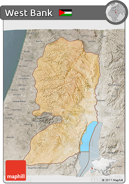 Satellite 3D Map of West Bank, semi-desaturated