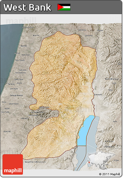 Satellite 3D Map of West Bank, semi-desaturated