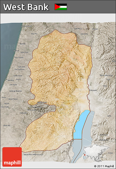 Satellite 3D Map of West Bank, semi-desaturated