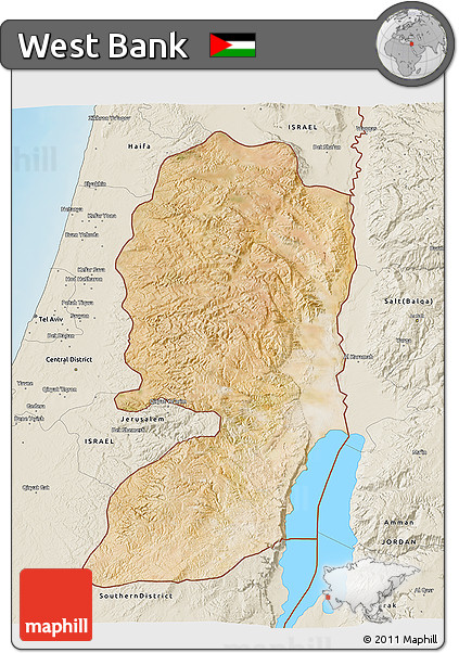 Satellite 3D Map of West Bank, shaded relief outside