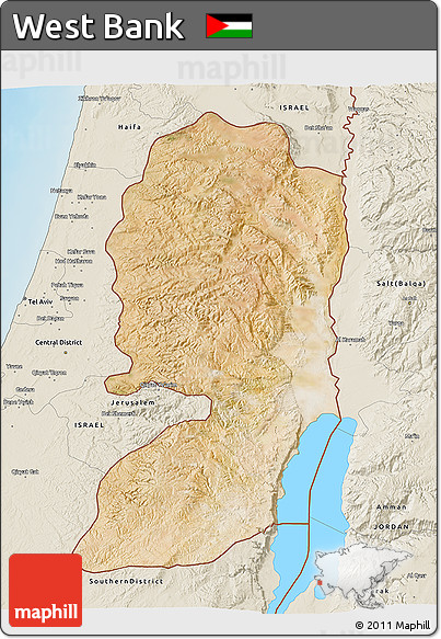 Satellite 3D Map of West Bank, shaded relief outside