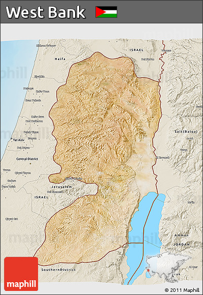 Satellite 3D Map of West Bank, shaded relief outside