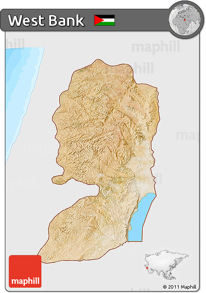 Satellite 3D Map of West Bank, single color outside, bathymetry sea
