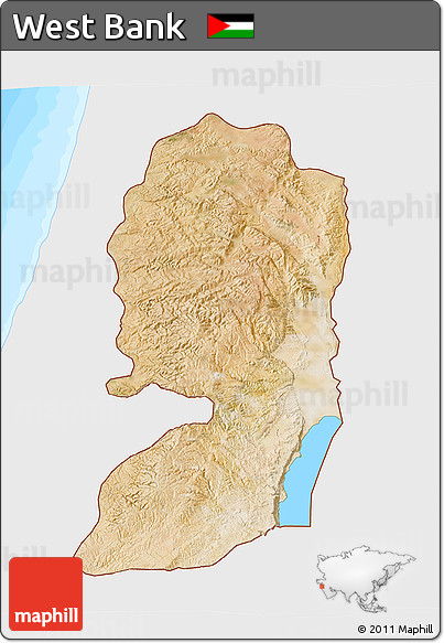 Satellite 3D Map of West Bank, single color outside, bathymetry sea