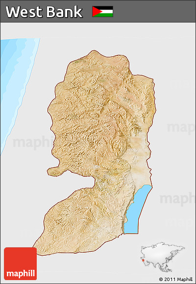 Satellite 3D Map of West Bank, single color outside, bathymetry sea