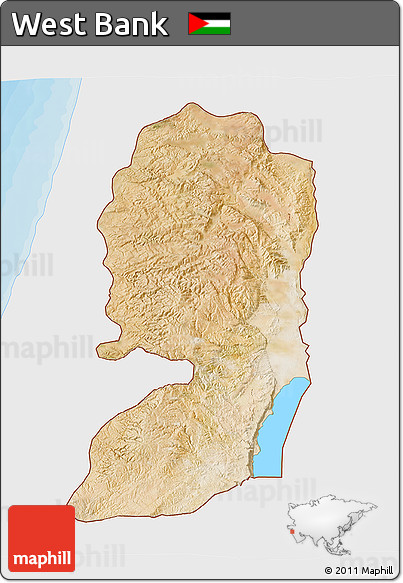 Satellite 3D Map of West Bank, single color outside, bathymetry sea, shaded relief sea