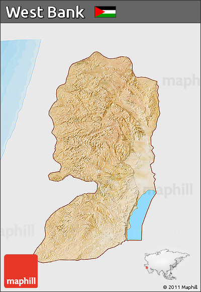 Satellite 3D Map of West Bank, single color outside, bathymetry sea, shaded relief sea