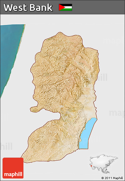 Satellite 3D Map of West Bank, single color outside