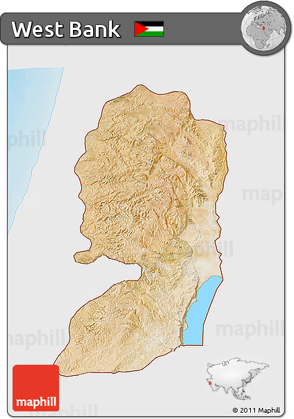 Satellite 3D Map of West Bank, single color outside, shaded relief sea