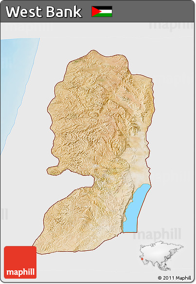 Satellite 3D Map of West Bank, single color outside, shaded relief sea