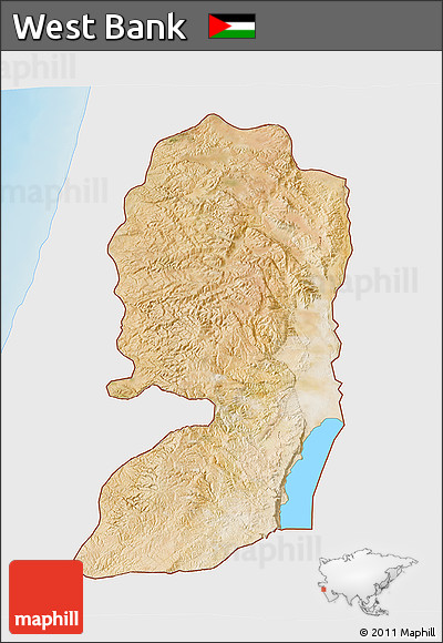 Satellite 3D Map of West Bank, single color outside, shaded relief sea
