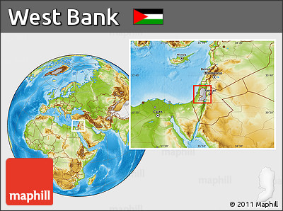 Gray Location Map of West Bank, physical outside, hill shading