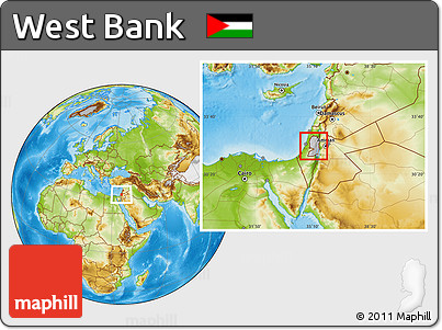 Gray Location Map of West Bank, physical outside, hill shading
