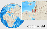 Gray Location Map of West Bank, shaded relief outside, hill shading