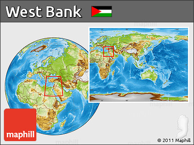 Physical Location Map of West Bank, within the entire continent