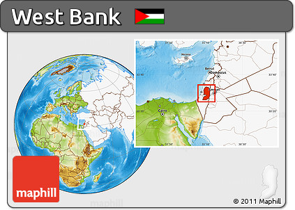 Physical Location Map of West Bank, highlighted continent
