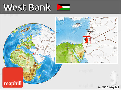 Physical Location Map of West Bank, highlighted continent