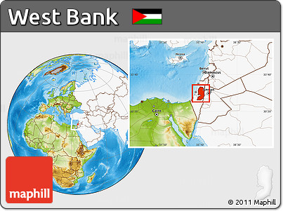 Physical Location Map of West Bank, highlighted continent