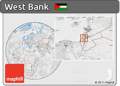 Physical Location Map of West Bank, lighten, desaturated