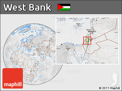 Physical Location Map of West Bank, lighten, desaturated