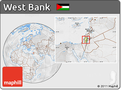 Physical Location Map of West Bank, lighten, desaturated