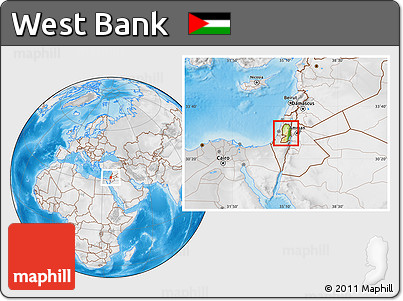 Physical Location Map of West Bank, lighten, desaturated, land only
