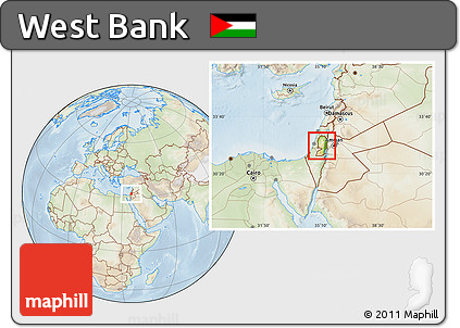 Physical Location Map of West Bank, lighten
