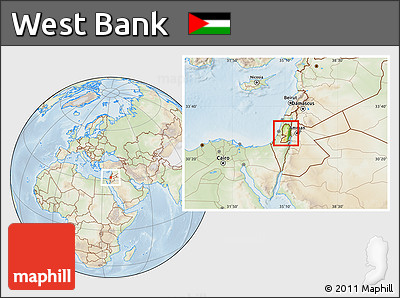 Physical Location Map of West Bank, lighten