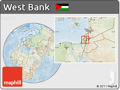 Physical Location Map of West Bank, lighten
