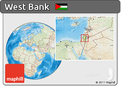 Physical Location Map of West Bank, lighten, land only