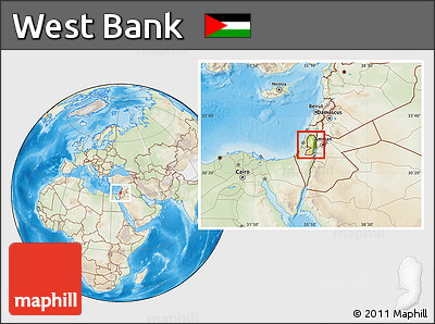 Physical Location Map of West Bank, lighten, land only