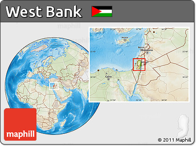Physical Location Map of West Bank, lighten, land only