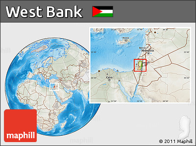 Physical Location Map of West Bank, lighten, semi-desaturated, land only