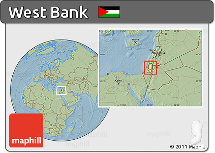 Physical Location Map of West Bank, savanna style outside, hill shading