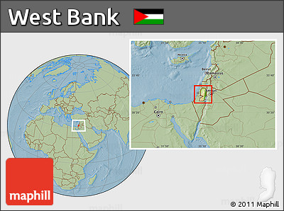 Physical Location Map of West Bank, savanna style outside, hill shading
