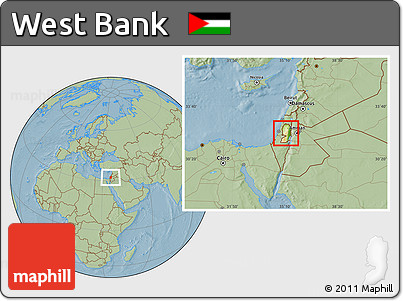 Physical Location Map of West Bank, savanna style outside, hill shading