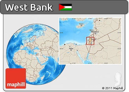 Satellite Location Map of West Bank, shaded relief outside