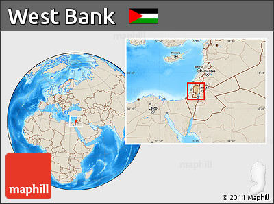 Satellite Location Map of West Bank, shaded relief outside