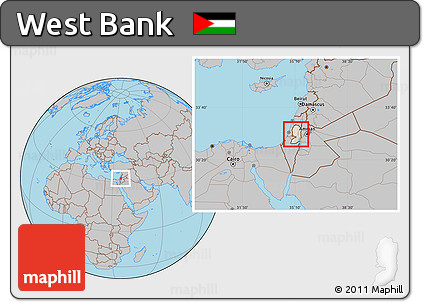 Shaded Relief Location Map of West Bank, gray outside