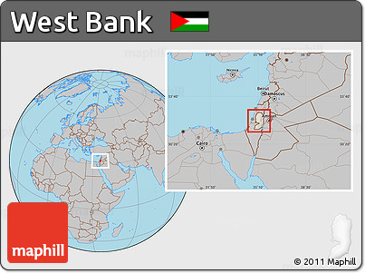 Shaded Relief Location Map of West Bank, gray outside