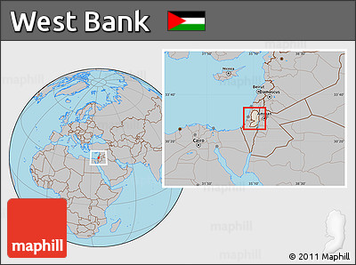 Shaded Relief Location Map of West Bank, gray outside