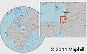 Shaded Relief Location Map of West Bank, gray outside, hill shading