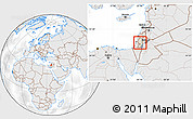 Shaded Relief Location Map of West Bank, lighten, desaturated