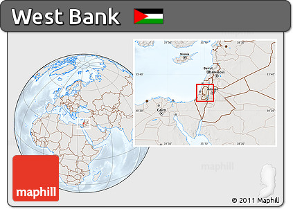 Shaded Relief Location Map of West Bank, lighten, semi-desaturated