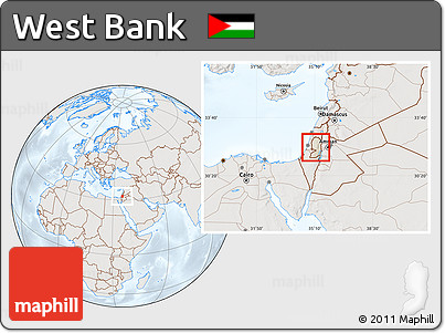 Shaded Relief Location Map of West Bank, lighten, semi-desaturated