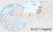 Shaded Relief Location Map of West Bank, lighten, semi-desaturated