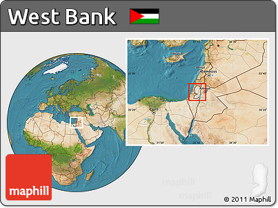 Shaded Relief Location Map of West Bank, satellite outside
